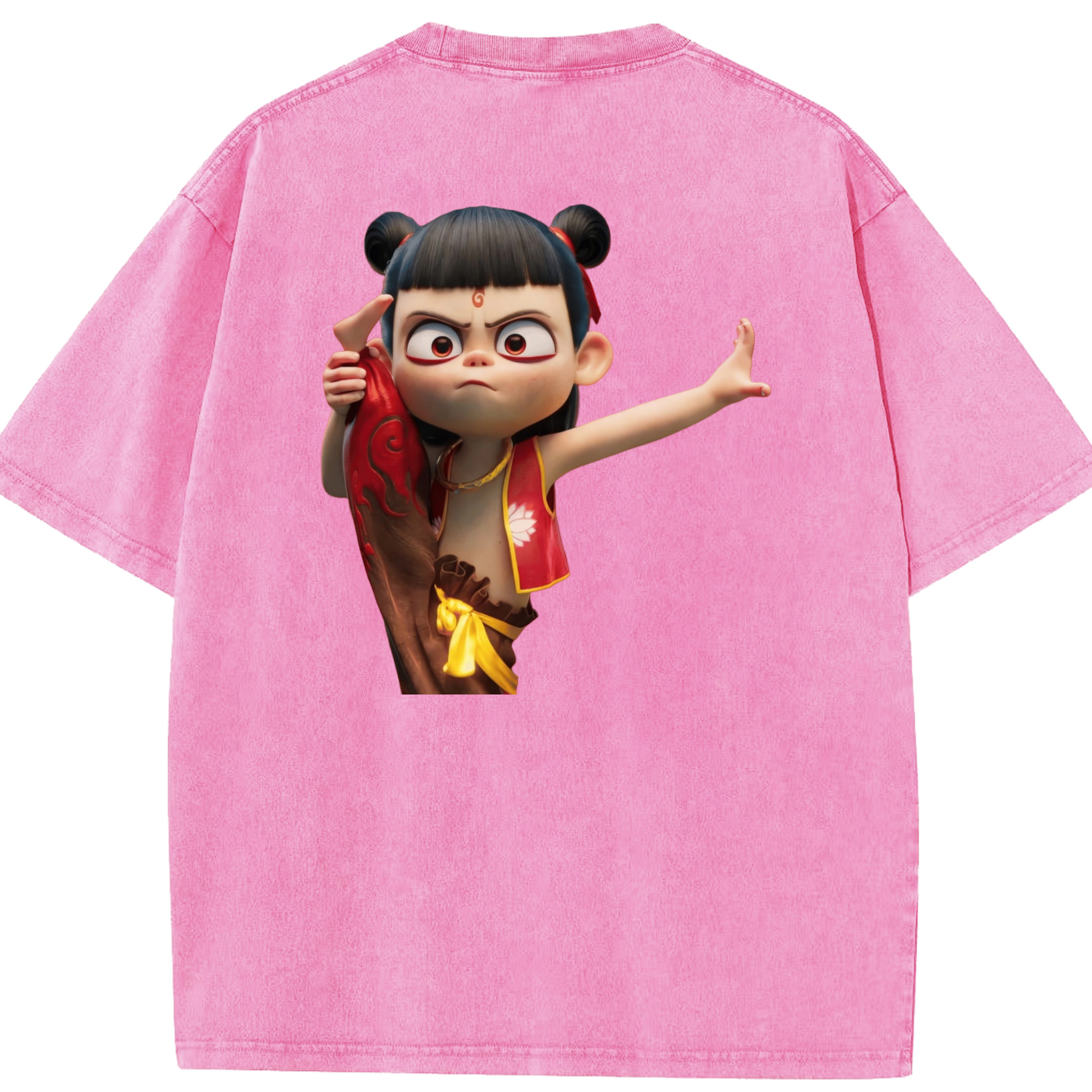 （画像用） Ne Zha 2 ナタ 魔童の大暴れ 綿100% ヴィンテージ風 半袖Tシャツ（背面プリント）